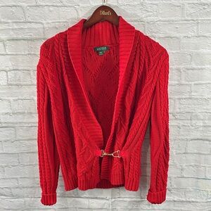 Lauren Ralph Lauren Red Cable Knit Cardigan